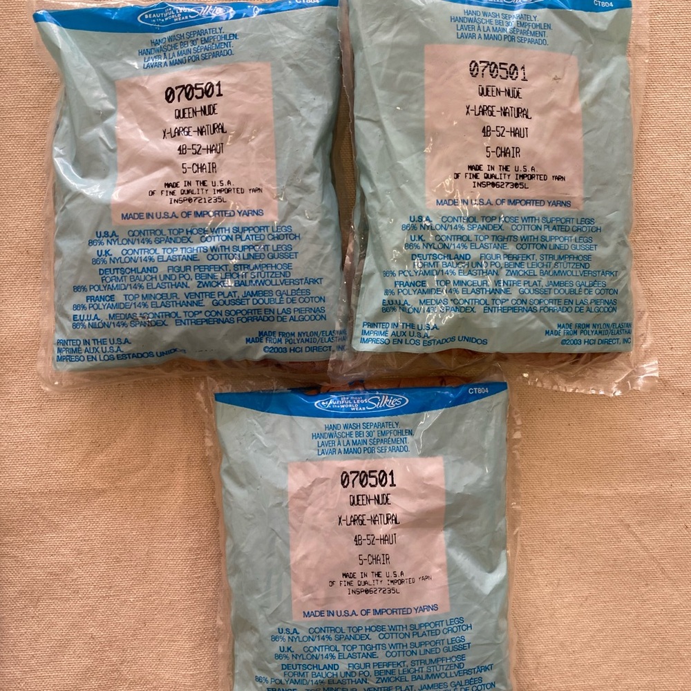 Vintage Silkies Control Top Pantyhose Lot of 5 XL Natural Queen Nude 48-52 - Picture 5 of 6